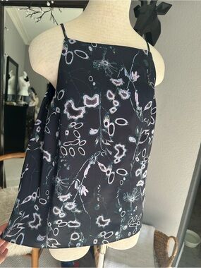 Nordstrom black top with lavender print, size medium